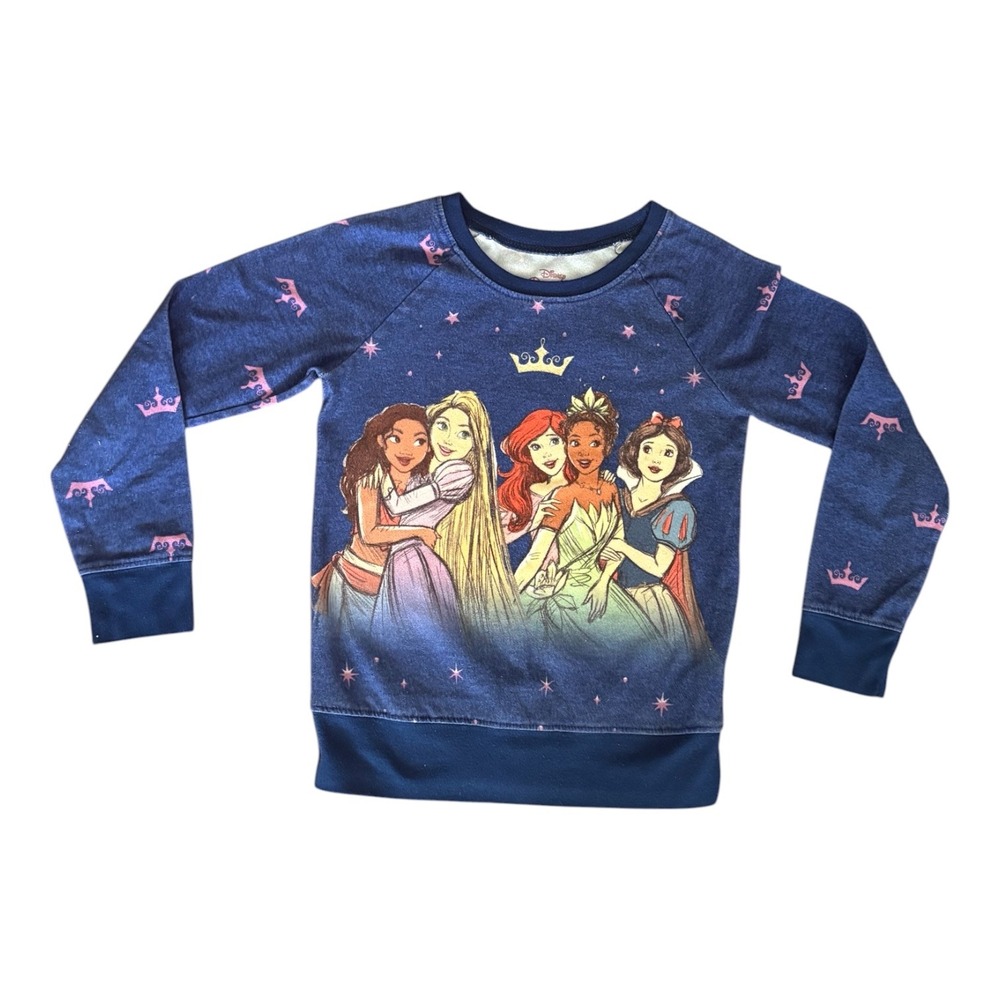Disney Princess Pajama Top Girls 8 Blue Moana Ariel Tiana Snow White Rapunzel